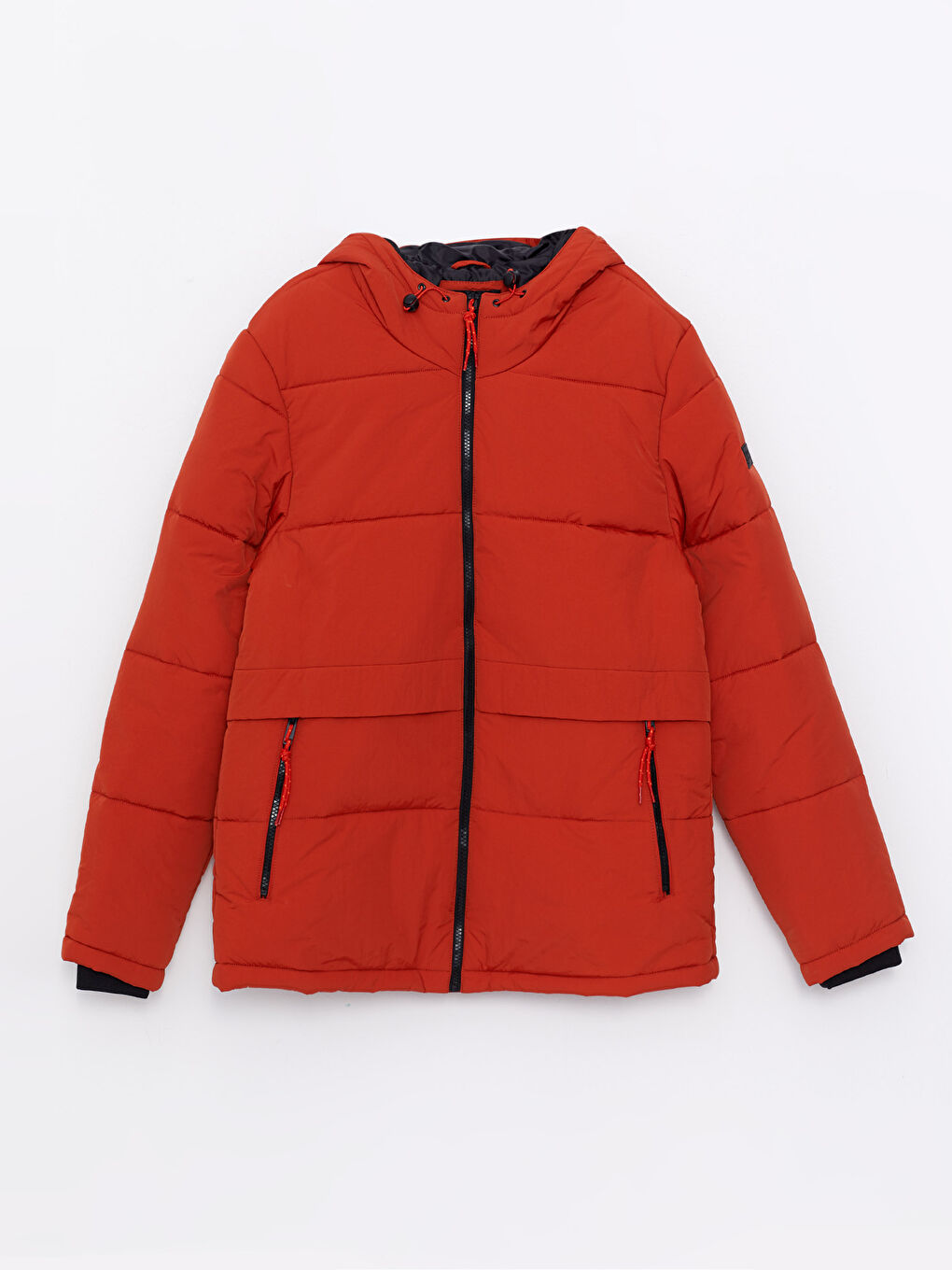 Turuncu Standart Kalıp Kapüşonlu Erkek Şişme Mont-5