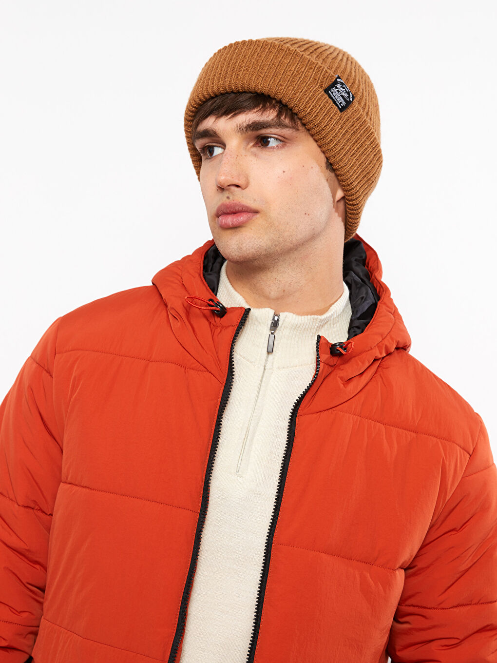 Turuncu Standart Kalıp Kapüşonlu Erkek Şişme Mont-1