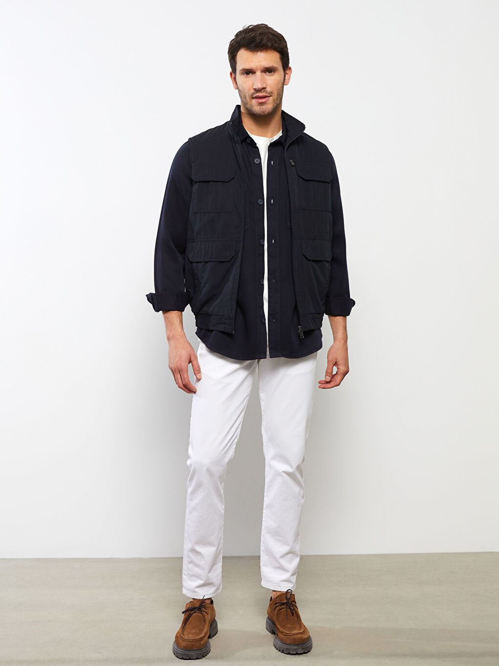 Lacivert Standart Kalıp Dik Yaka Erkek Yelek