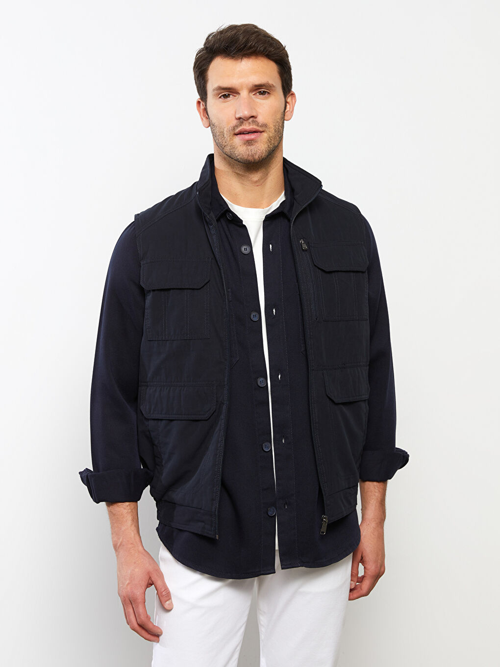 Lacivert Standart Kalıp Dik Yaka Erkek Yelek-1