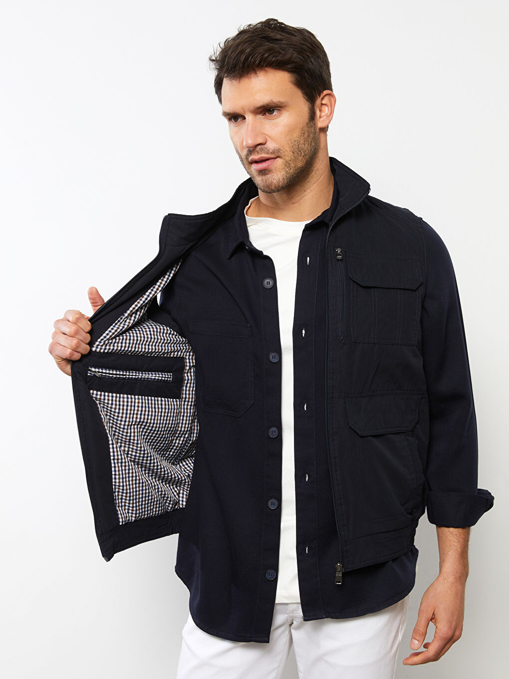 Lacivert Standart Kalıp Dik Yaka Erkek Yelek-2