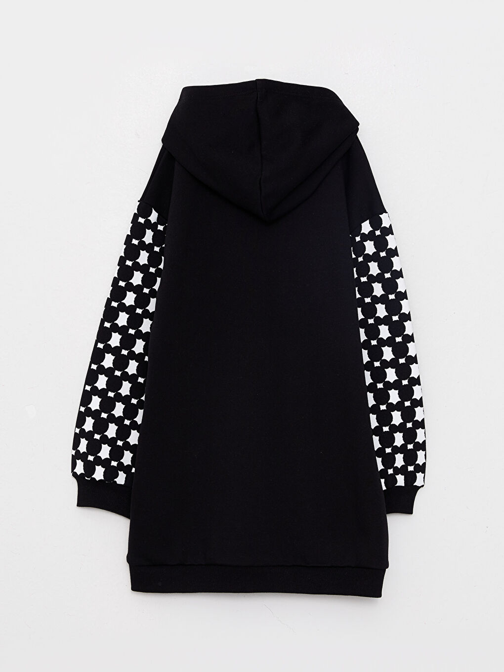 Siyah Kapüşonlu Mickey Mouse Baskılı Uzun Kollu Kız Çocuk Elbise-1