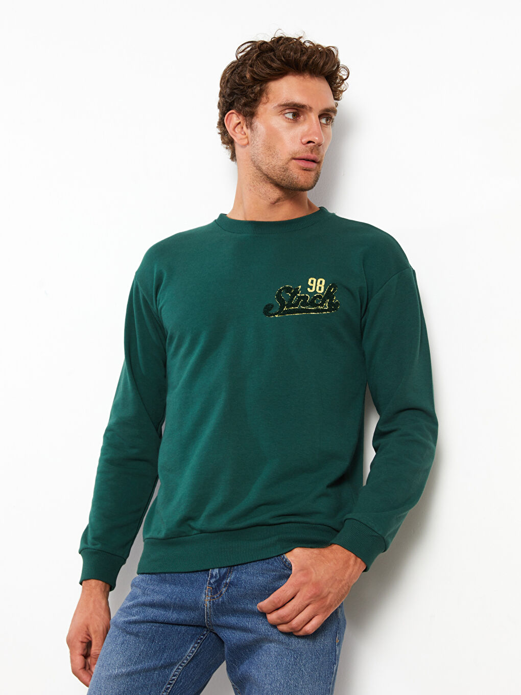 LCW Casual Yeşil Bisiklet Yaka Uzun Kollu Baskılı Erkek Sweatshirt - 2