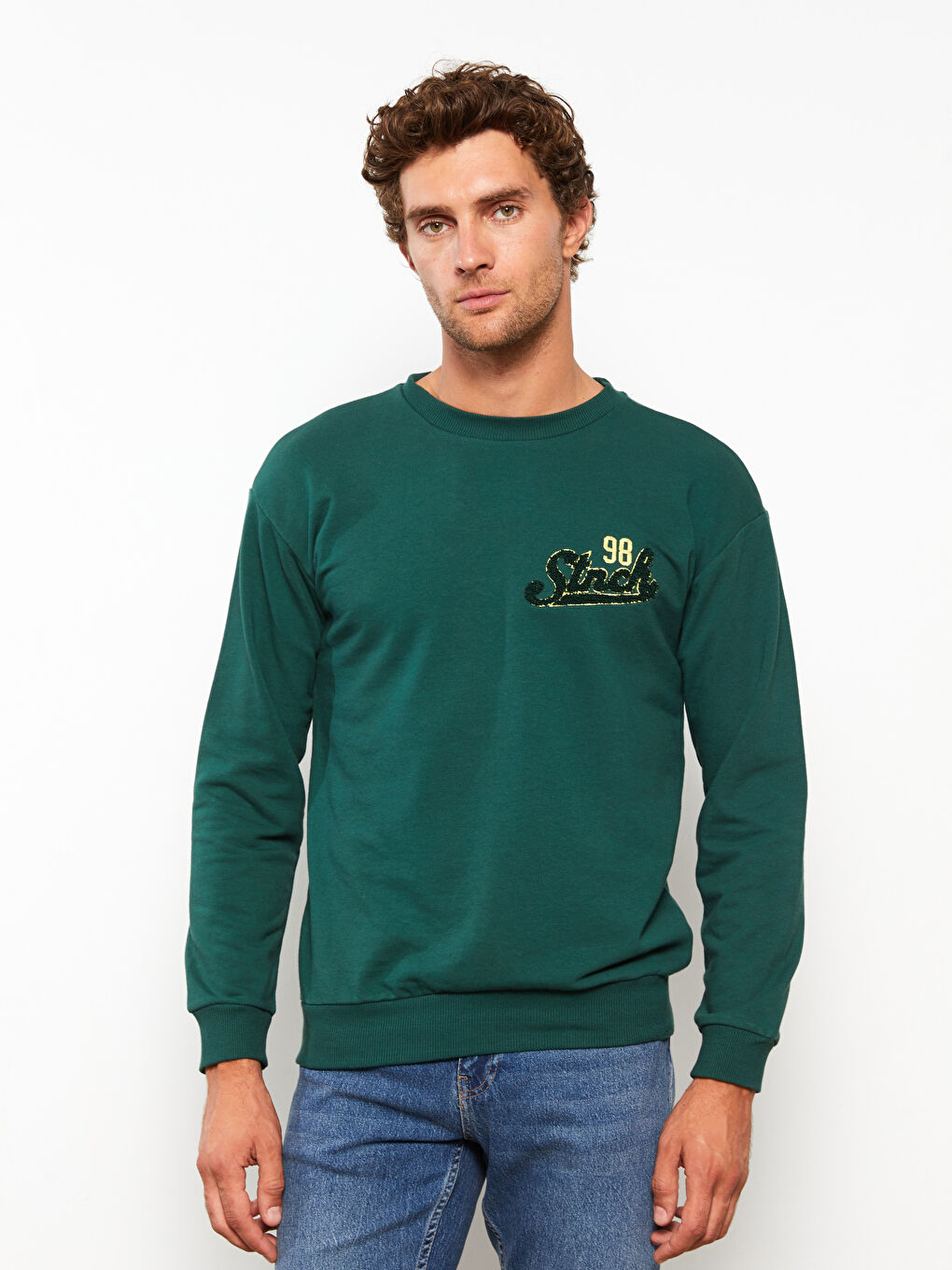 LCW Casual Yeşil Bisiklet Yaka Uzun Kollu Baskılı Erkek Sweatshirt - 3