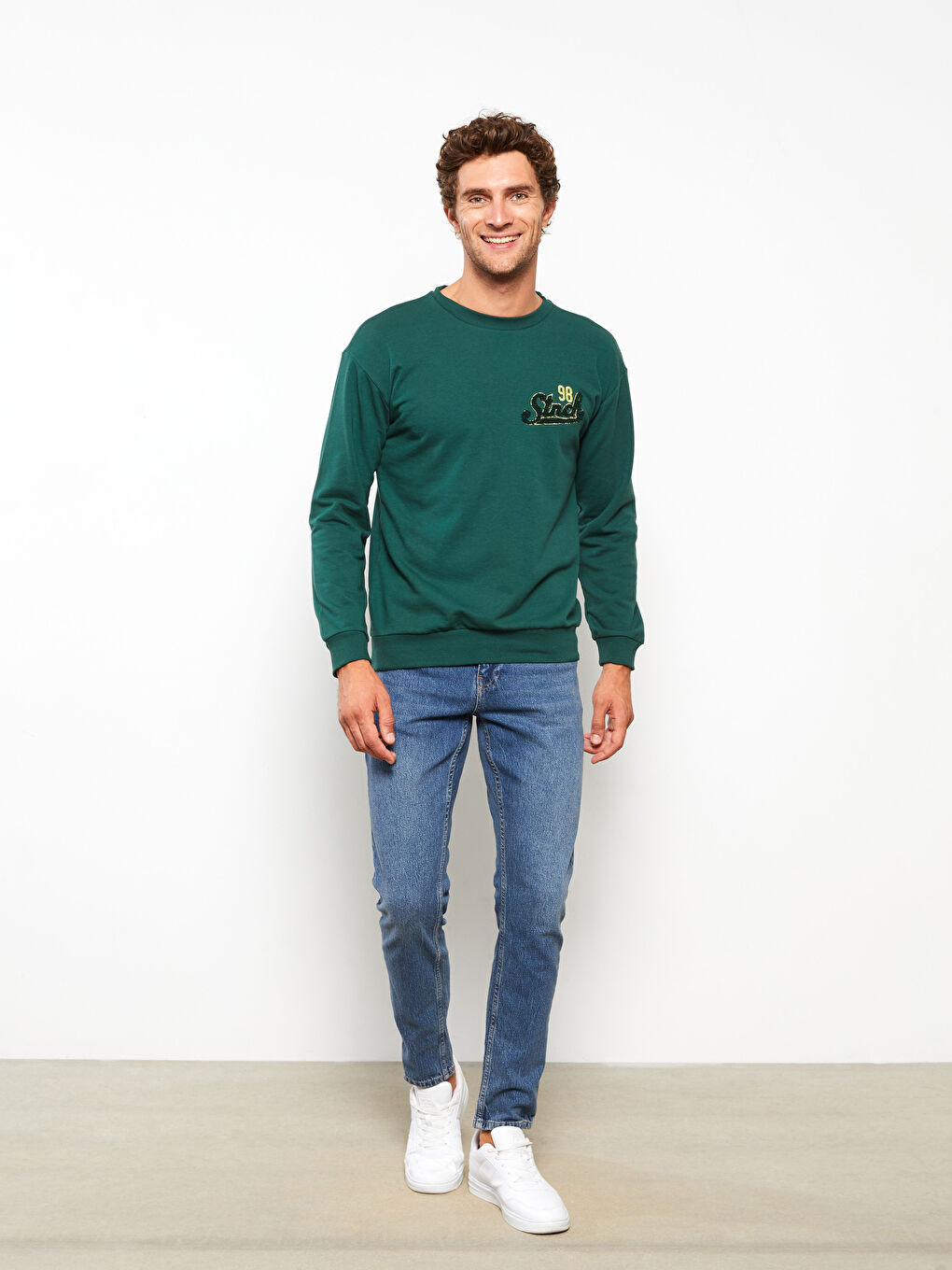 LCW Casual Yeşil Bisiklet Yaka Uzun Kollu Baskılı Erkek Sweatshirt - 4