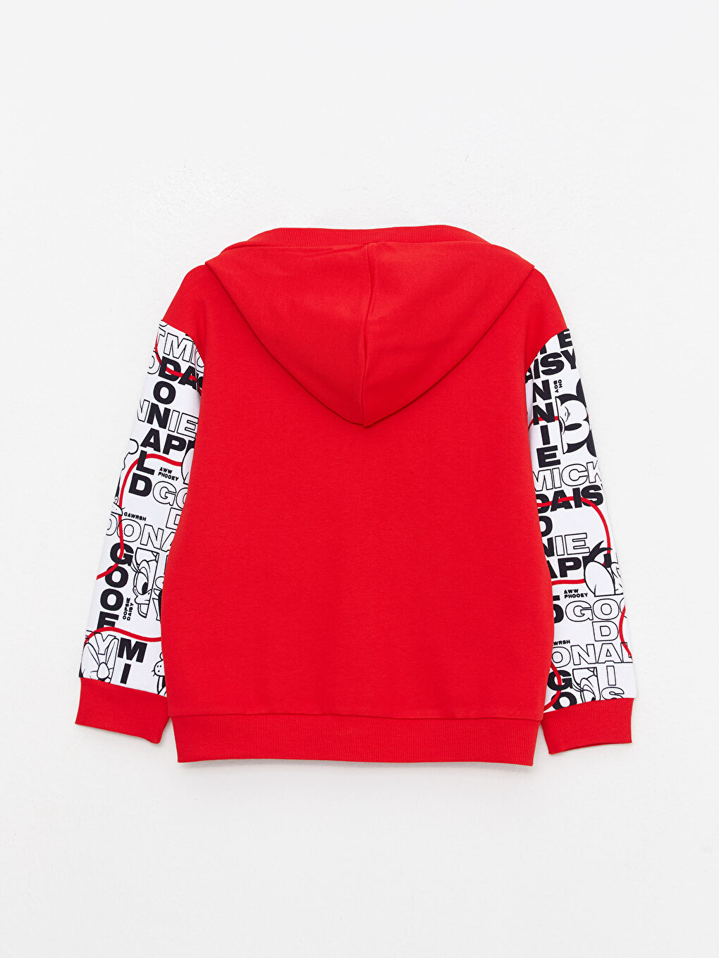 Kırmızı Kapüşonlu Minnie Mouse Baskılı Uzun Kollu Kız Çocuk Fermuarlı Sweatshirt-1