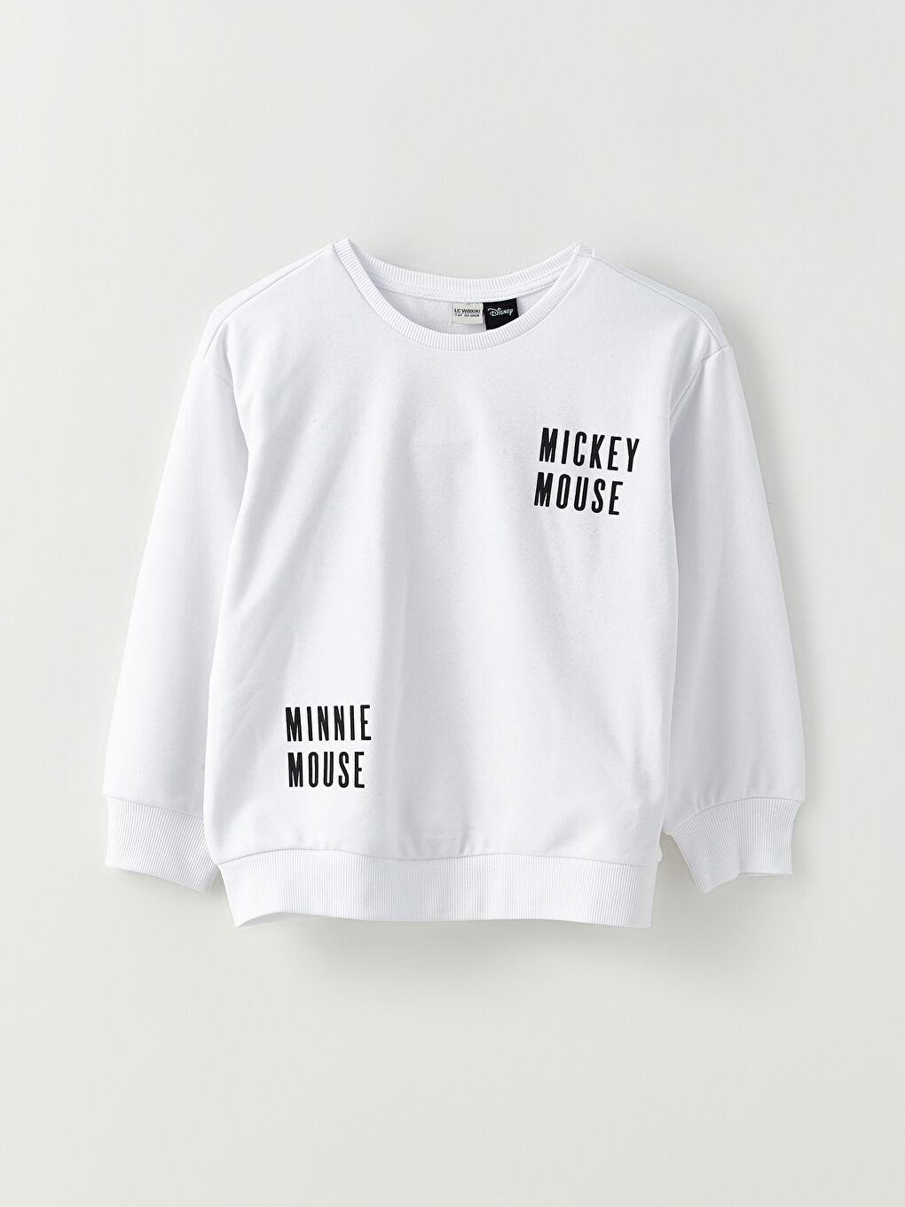 Beyaz Bisiklet Yaka Minnie ve Mickey Mouse Baskılı Uzun Kollu Kız Çocuk Sweatshirt