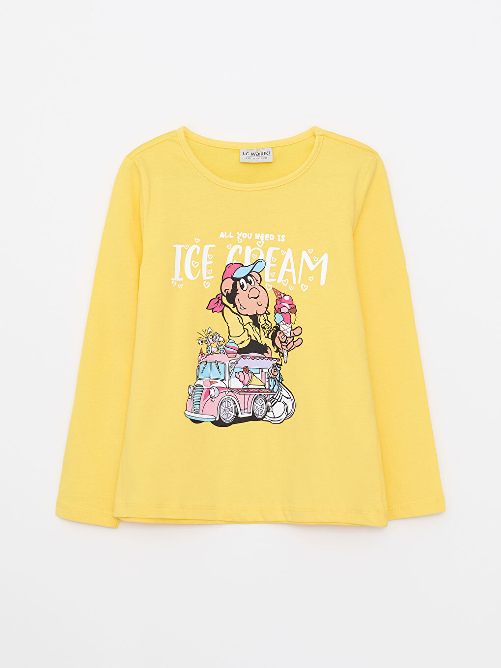 T-shirt Fille en Coton à Manches Longues avec Imprimé Singe Nostalgique et Col Rond