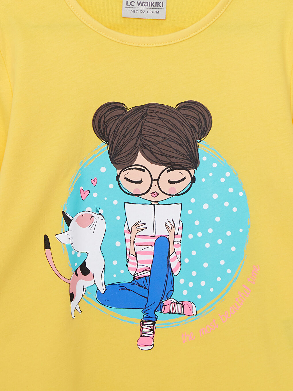 تيشيرت قطن بناتي مطبوع بكم طويل وفتحة رقبة مستديرة-2