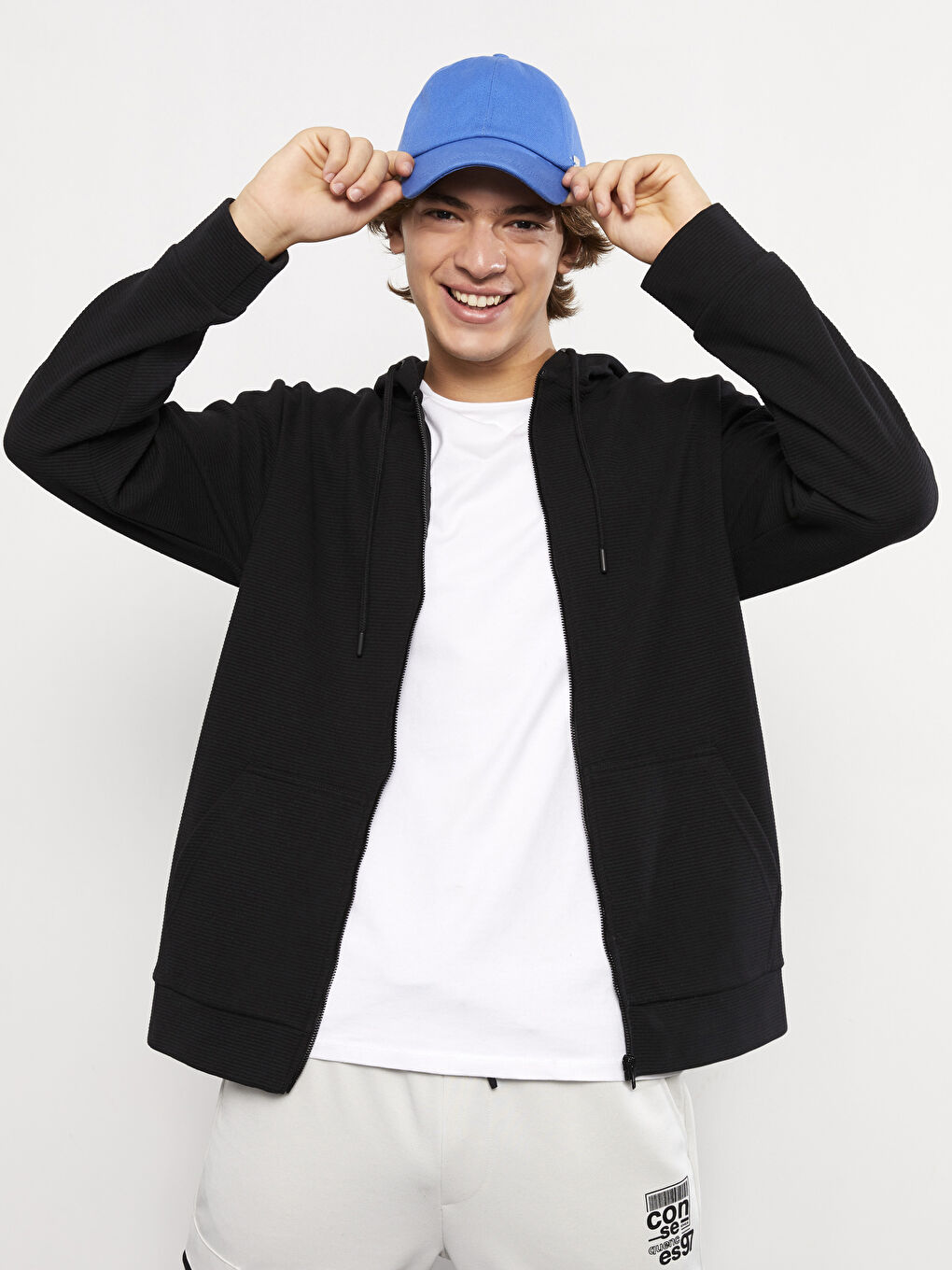 ерлерге арналған капюшонды ұзын жеңді спорттық кардиган