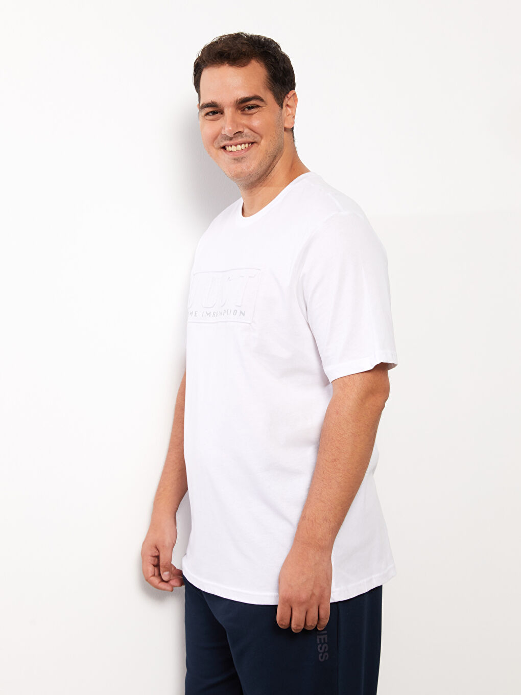 Beyaz Bisiklet Yaka Kısa Kollu Baskılı Penye Erkek Tişört