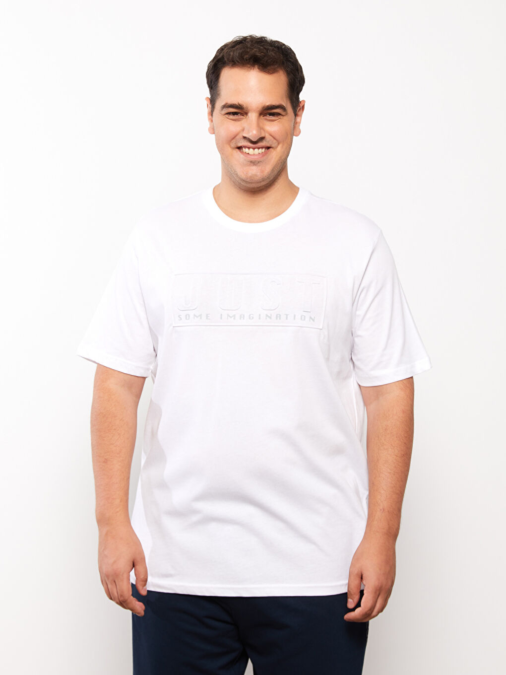 Beyaz Bisiklet Yaka Kısa Kollu Baskılı Penye Erkek Tişört-1