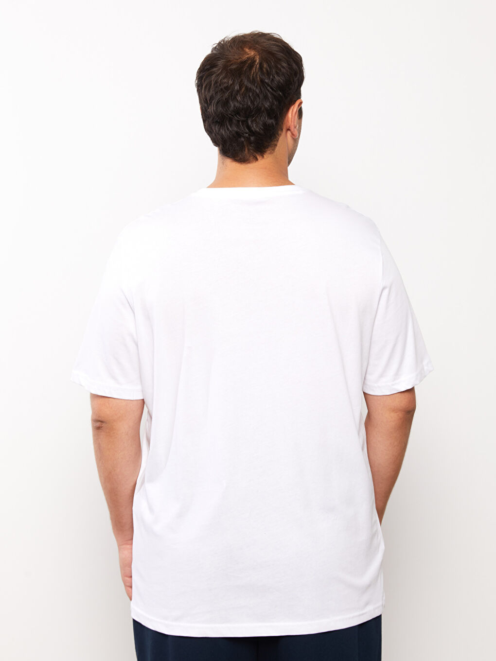 Beyaz Bisiklet Yaka Kısa Kollu Baskılı Penye Erkek Tişört-4