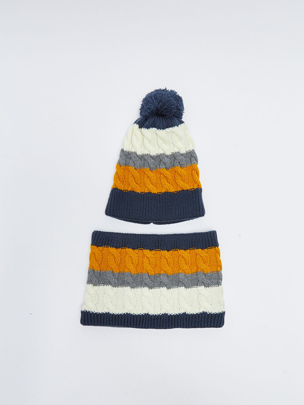 Color Block Pompom Boy Cap and Neck Collar-1