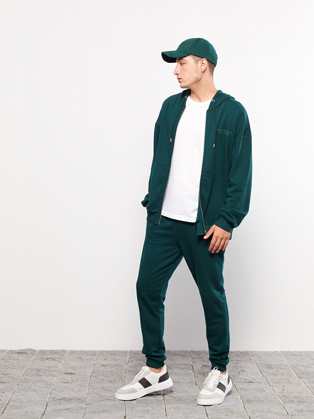 Yeşil Standart Kalıp Erkek Kalın Eşofman Altı-1