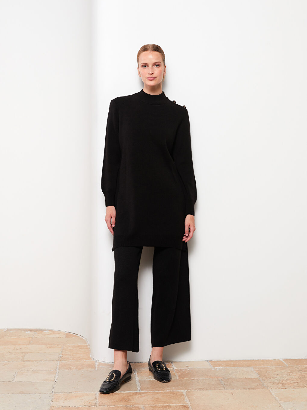 Women's Elasticated Waist Plain Knitwear Trousers-1