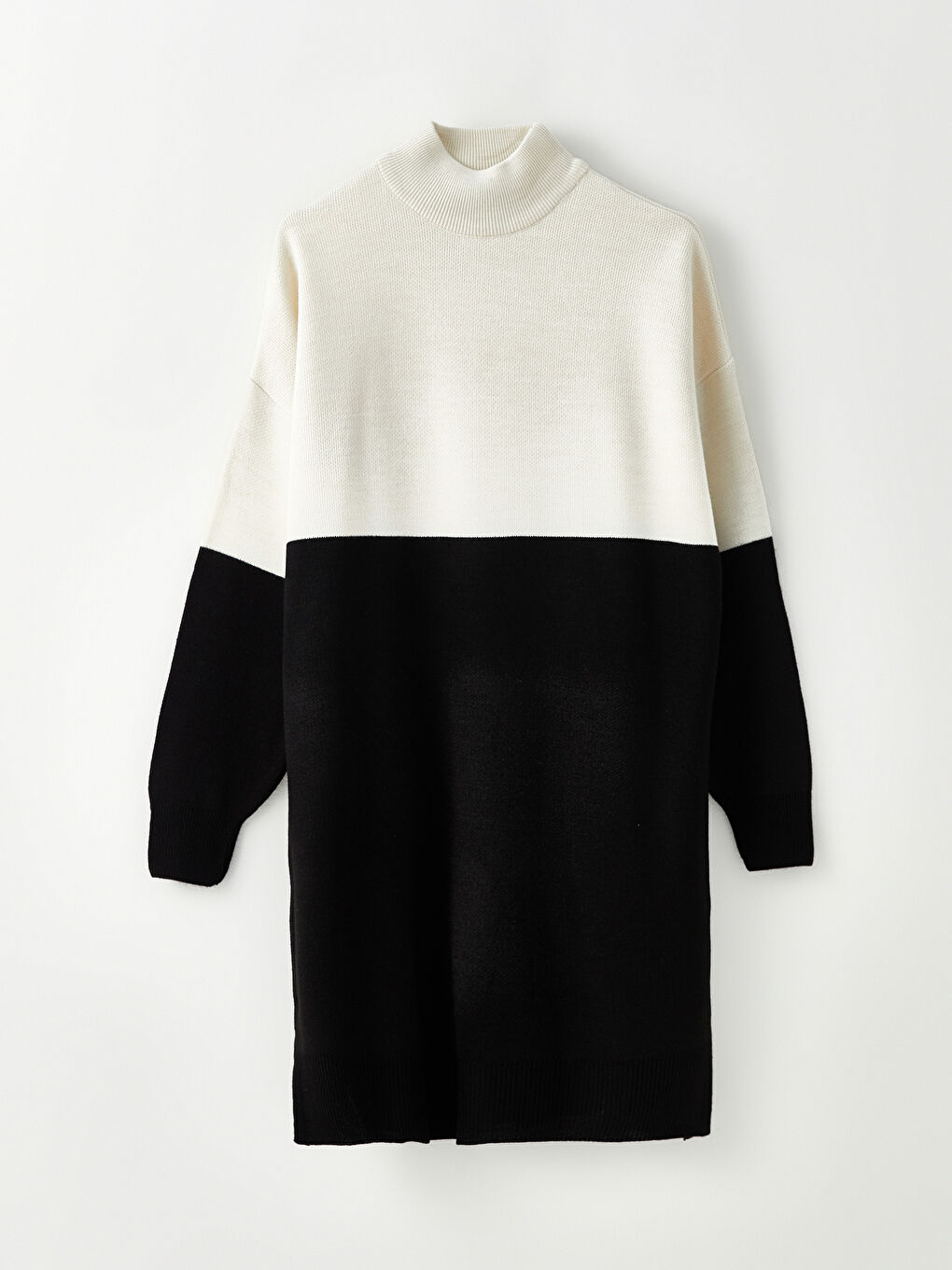 Siyah Yarım Balıkçı Yaka Renk Bloklu Uzun Kollu Kadın Triko Tunik-5