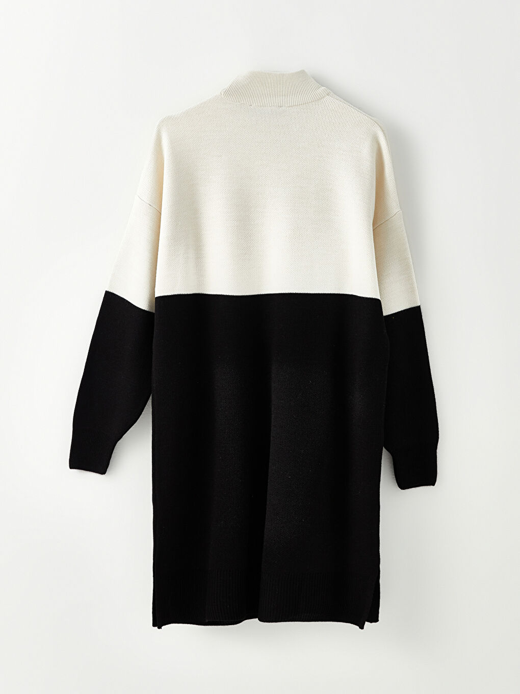 Siyah Yarım Balıkçı Yaka Renk Bloklu Uzun Kollu Kadın Triko Tunik-6