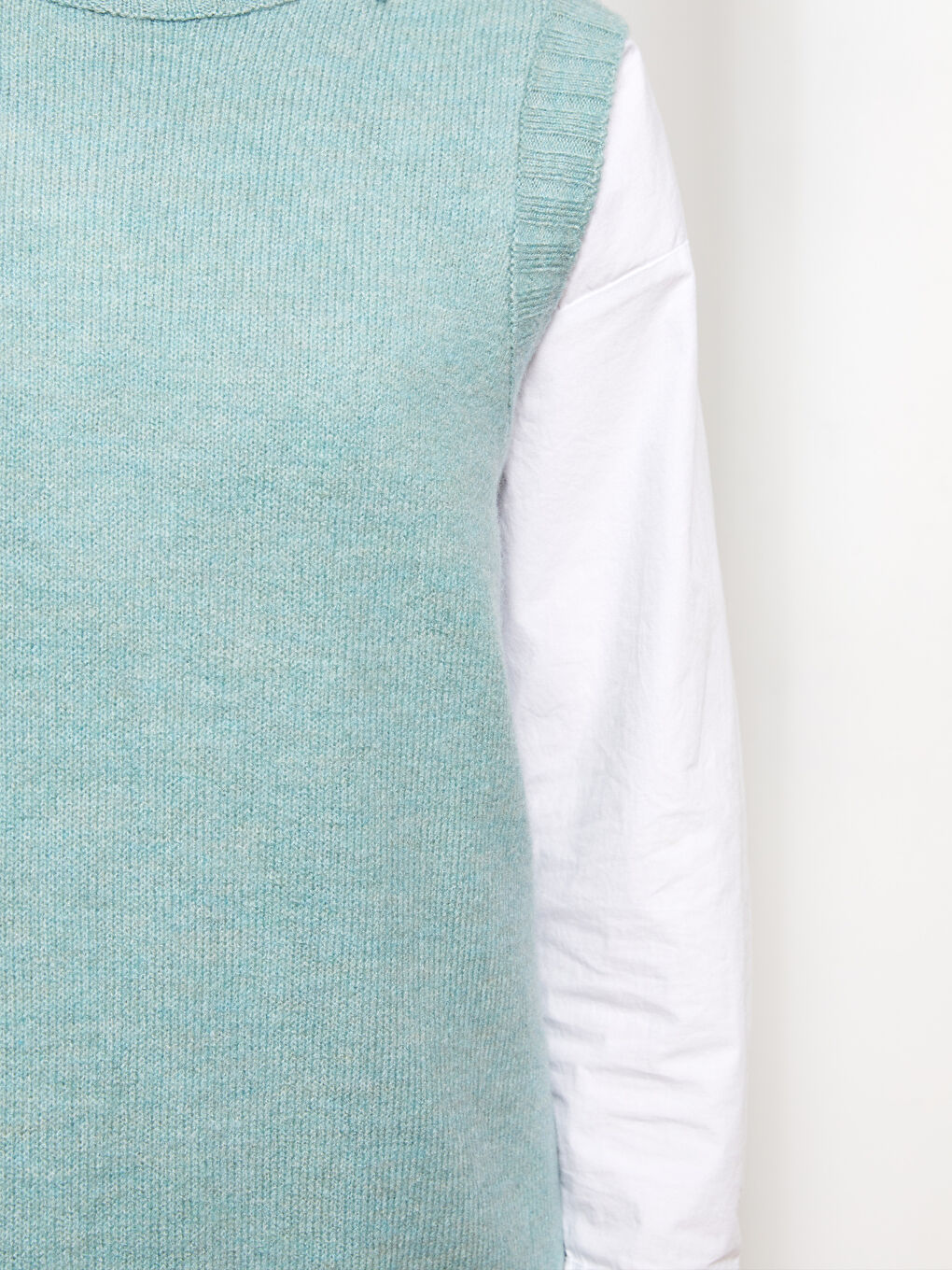 Yeşil Kadın Bisiklet Yaka Düz Triko Süveter-4