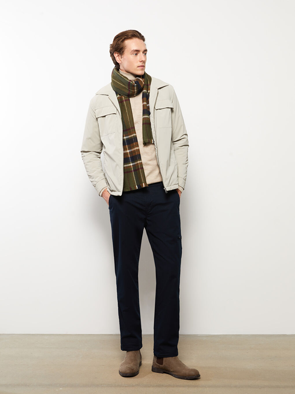 Lacivert Standart Kalıp Gabardin Erkek Chino Pantolon-1