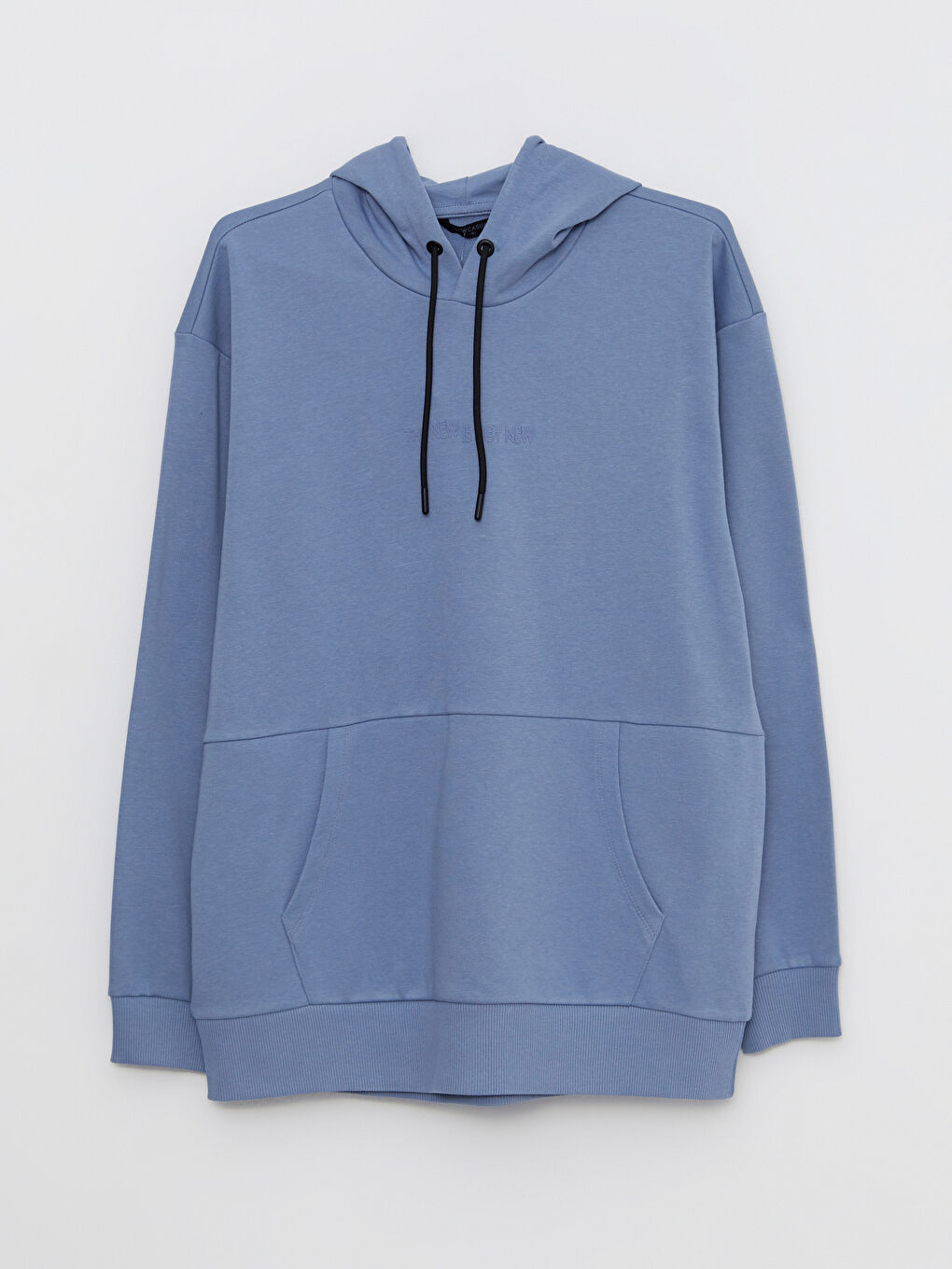 Mavi Uzun Kollu Baskılı Erkek Hoodie-4