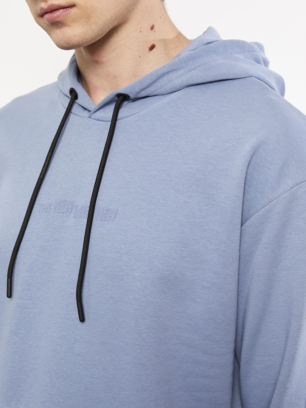 Mavi Uzun Kollu Baskılı Erkek Hoodie-2