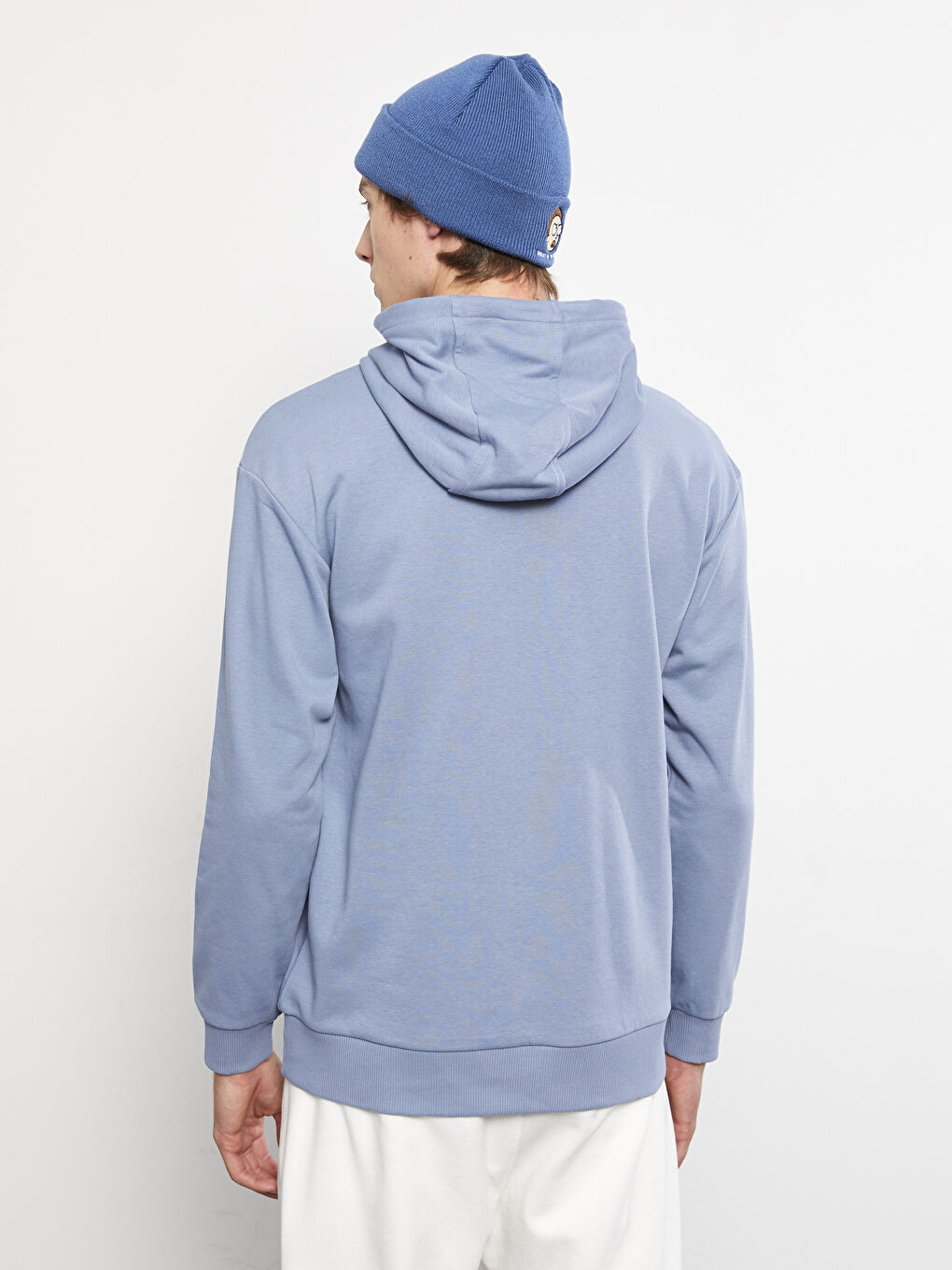 Mavi Uzun Kollu Baskılı Erkek Hoodie-3