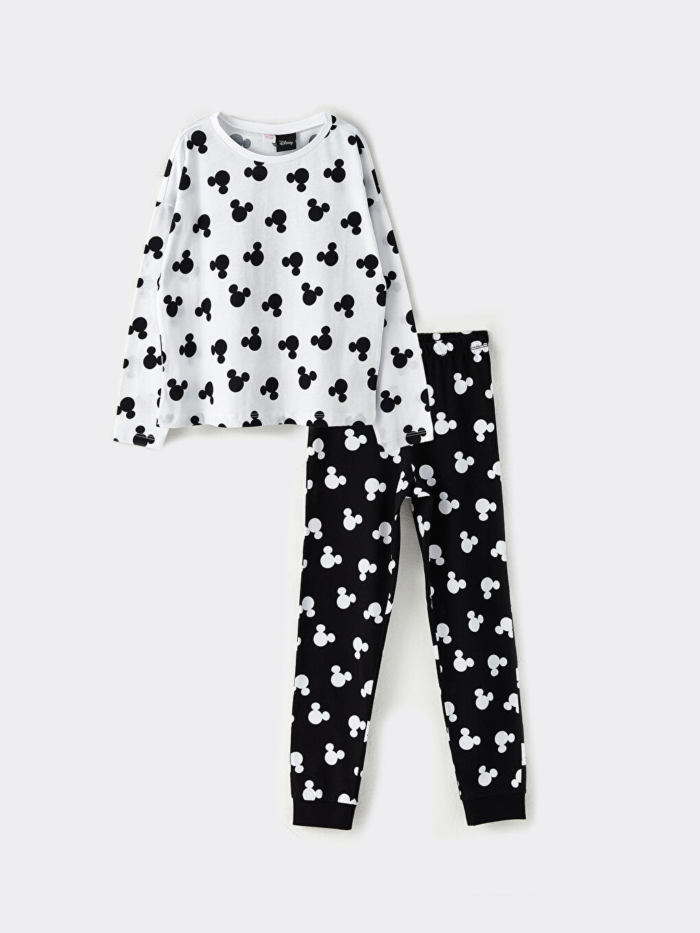 Crew Neck Mickey Mouse Printed Long Sleeve Girls' Pajamas Set