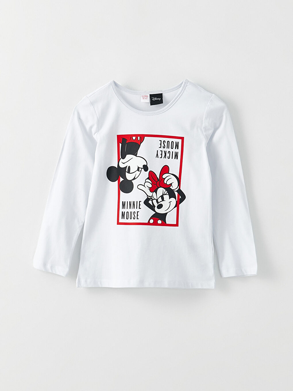 Beyaz Bisiklet Yaka Minnie ve Mickey Mouse Baskılı Uzun Kollu Kız Çocuk Pijama Takımı-1