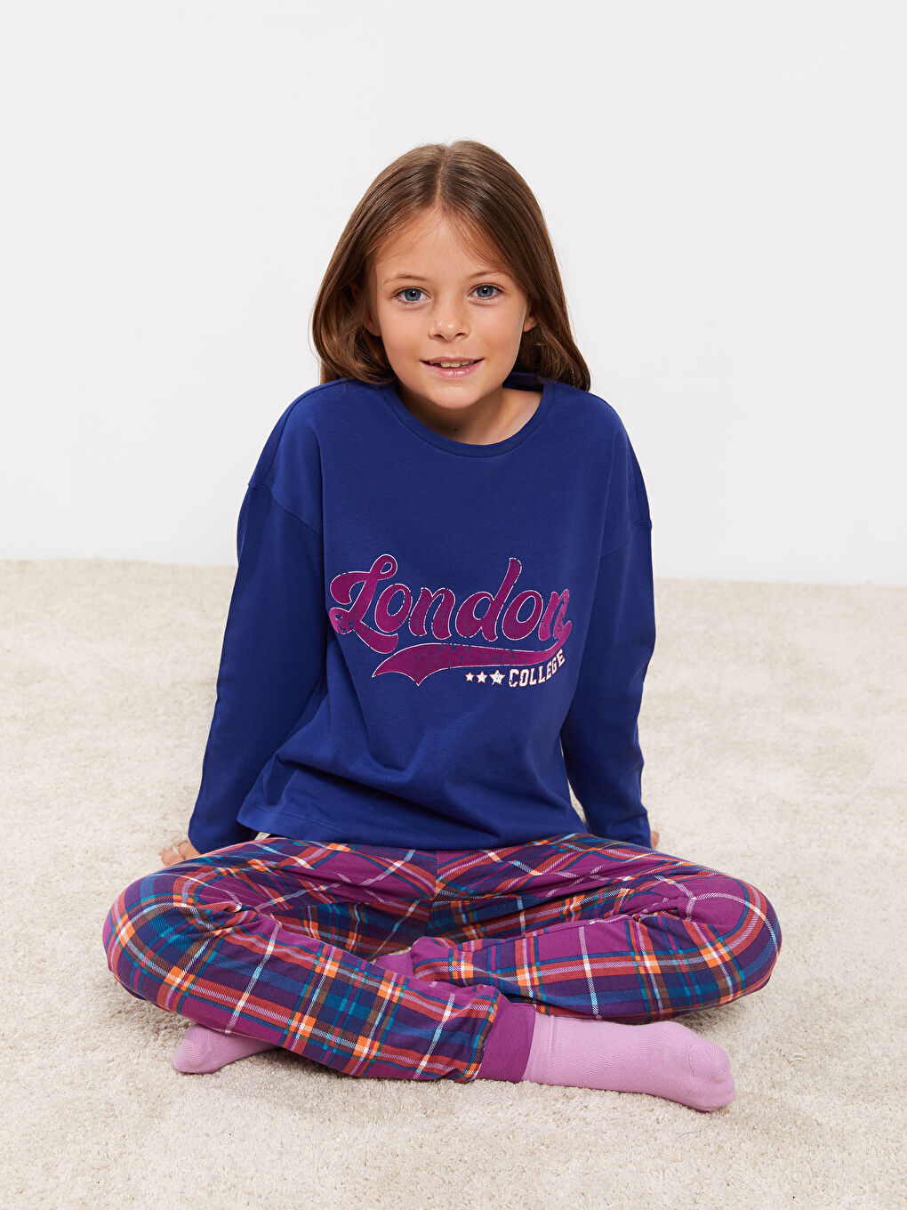 Crew Neck Printed Long Sleeve Girls' Pyjama Set