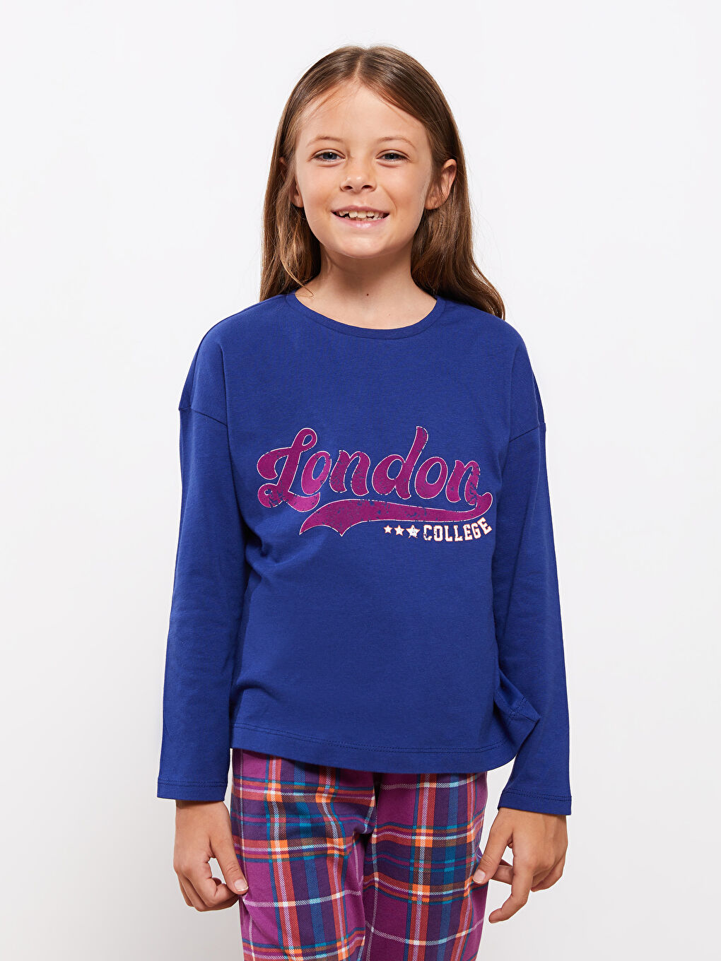 Crew Neck Printed Long Sleeve Girls' Pyjama Set-2