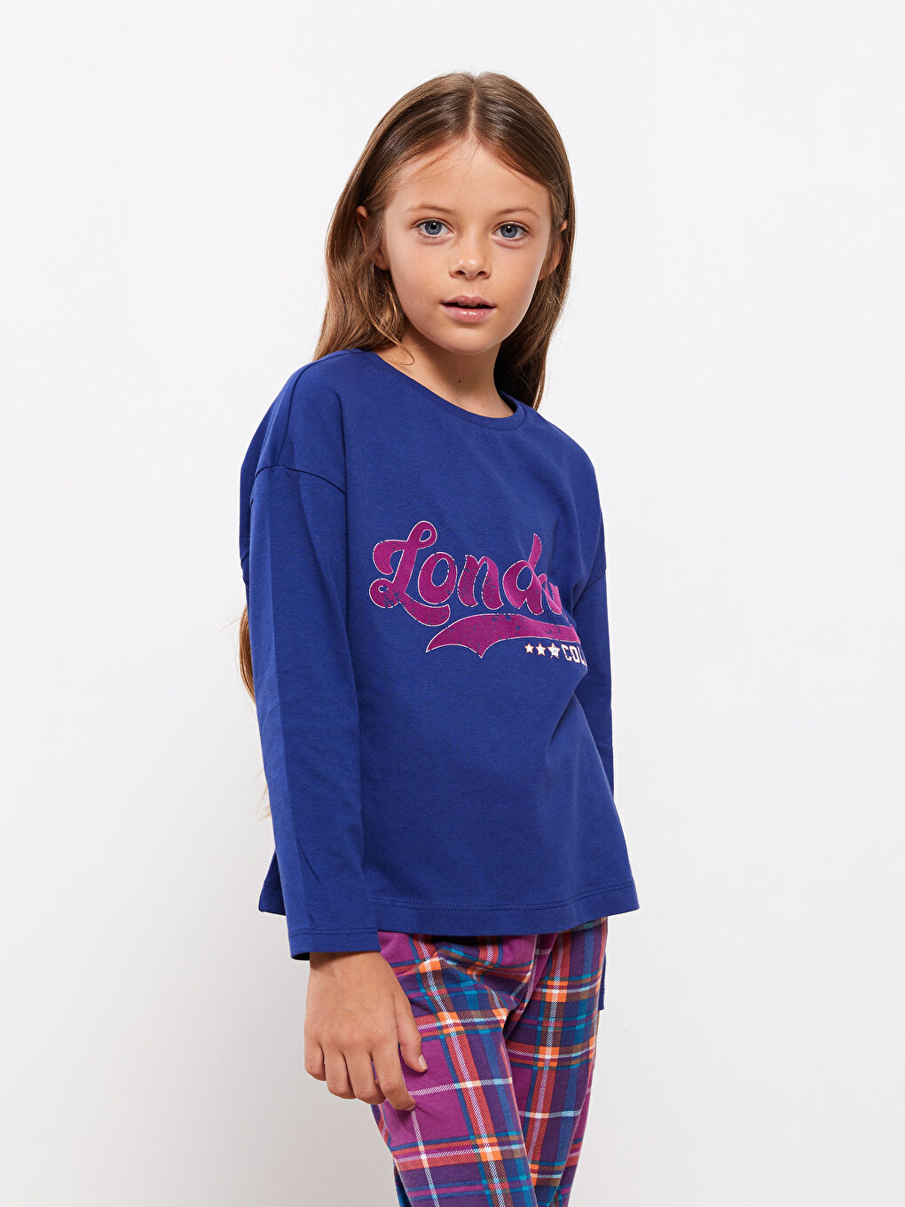 Crew Neck Printed Long Sleeve Girls' Pyjama Set-3