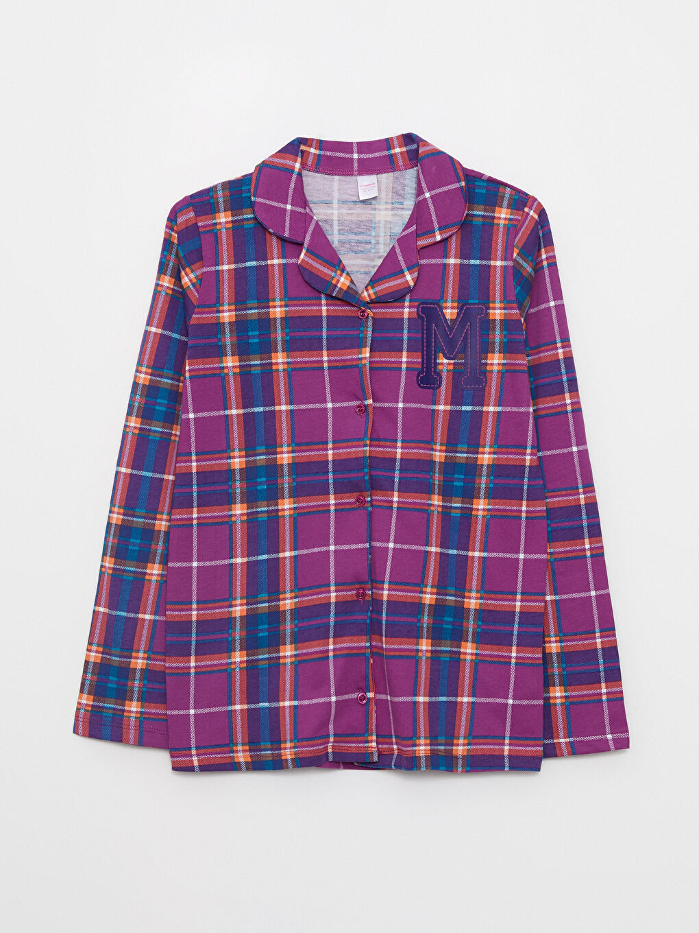 Set de Pijama pentru Fete cu Guler de Cămașă, Carouri și Mânecă Lungă-1