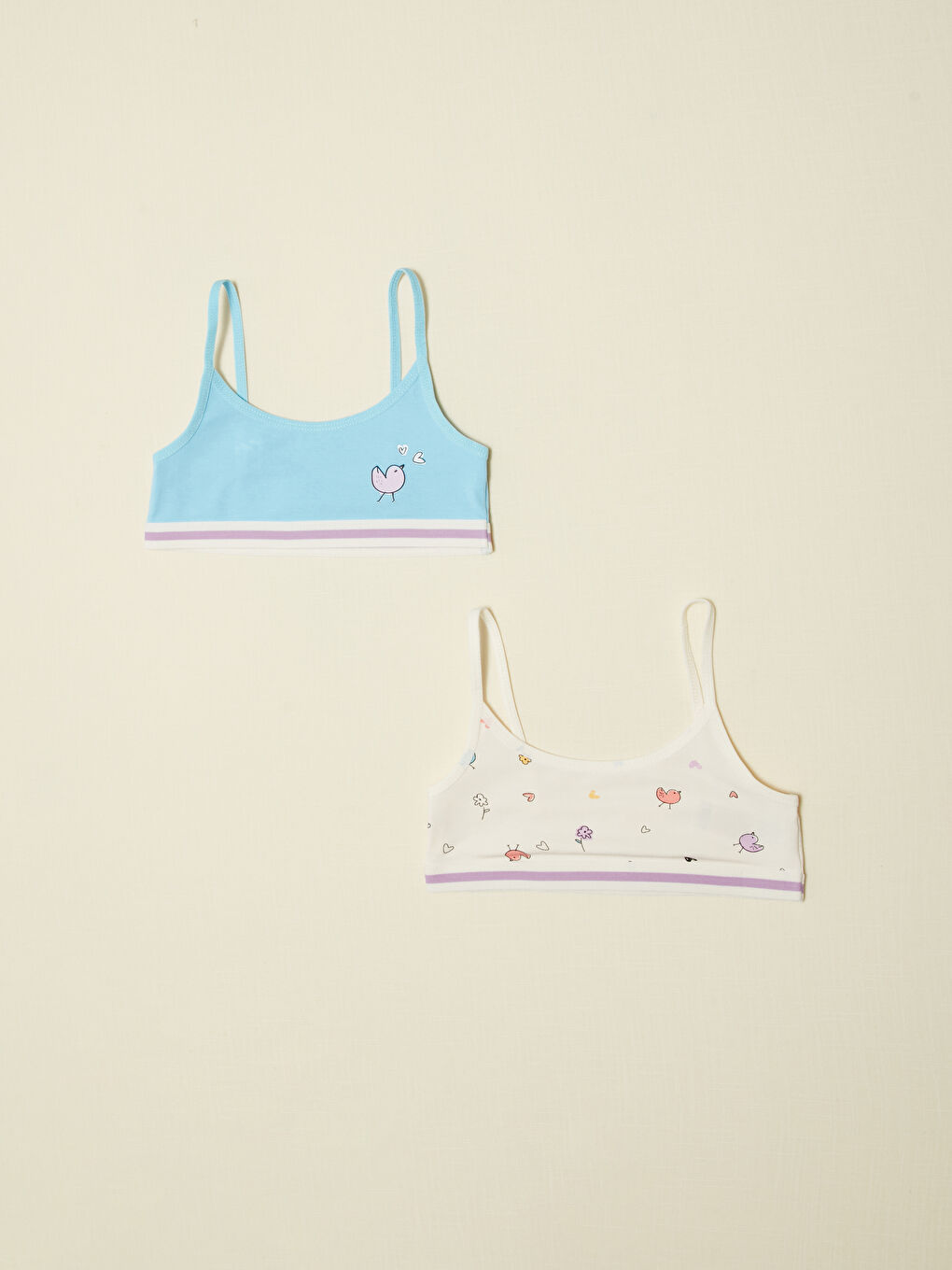 Mavi Baskılı Pamuklu Kız Çocuk Büstiyer 2'li