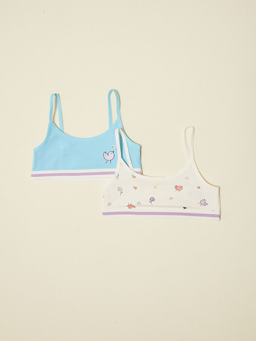 Mavi Baskılı Pamuklu Kız Çocuk Büstiyer 2'li-2