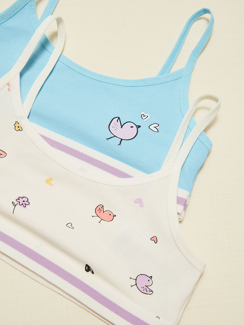 Mavi Baskılı Pamuklu Kız Çocuk Büstiyer 2'li-3