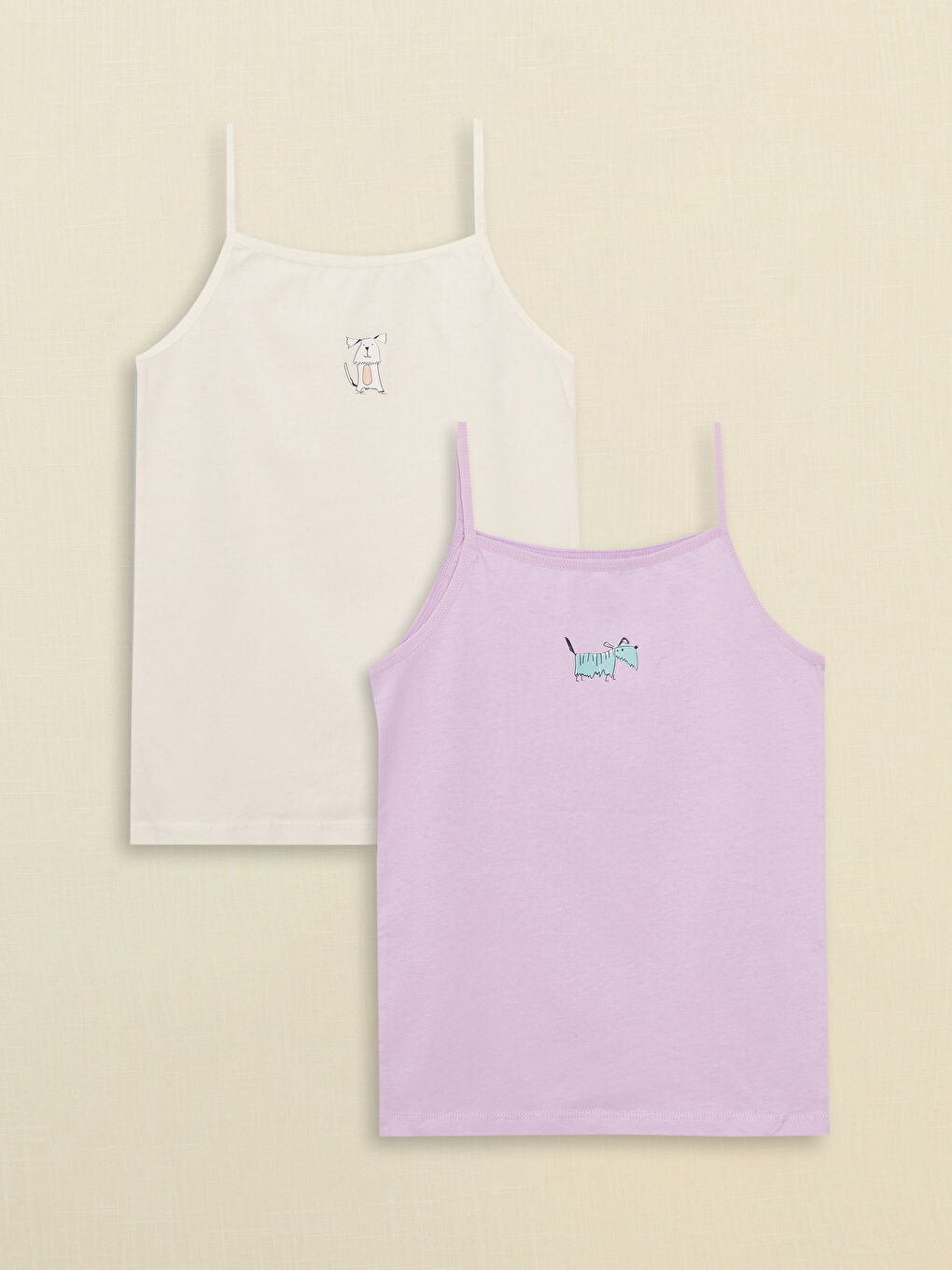 Square Collar Printed Strappy Girls' Vest 2 Pack