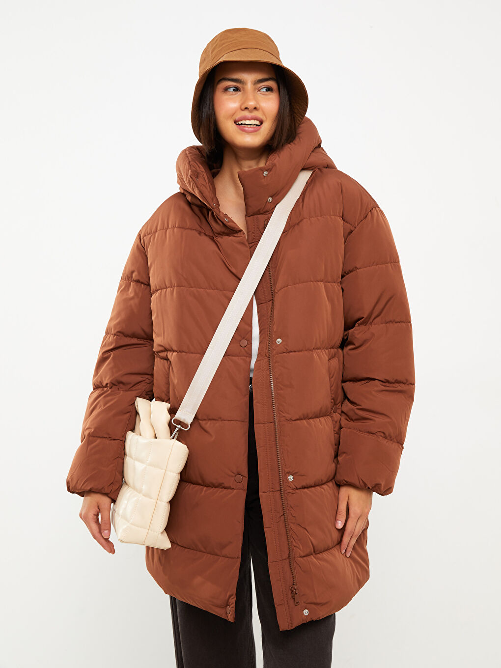 Women's Hooded Plain Puffer Coat-1