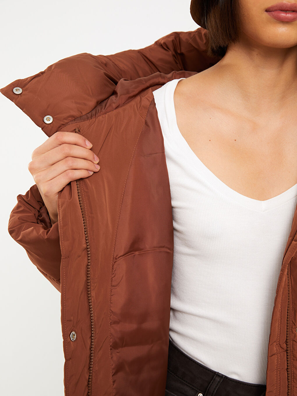 Women's Hooded Plain Puffer Coat-4