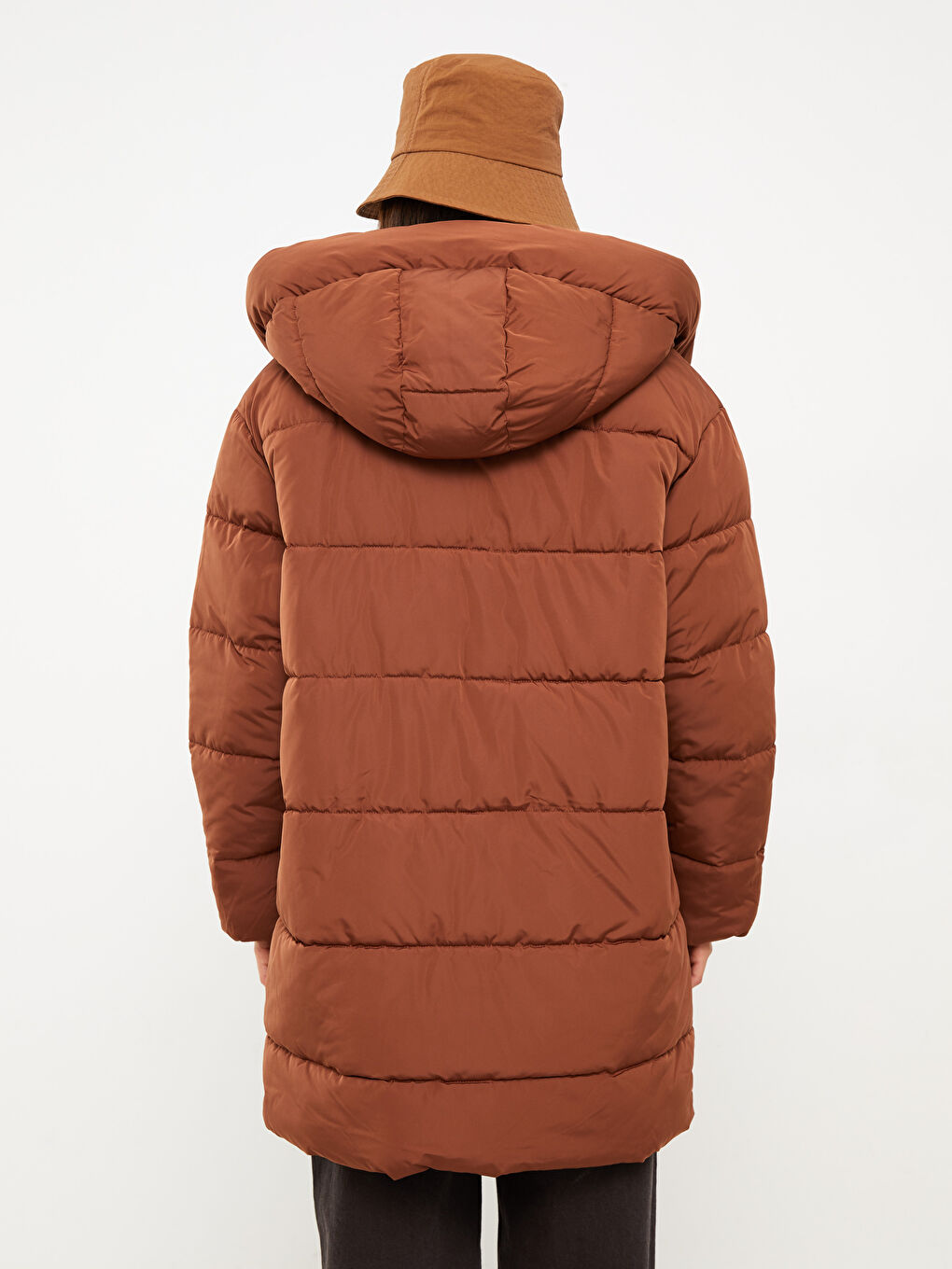Women's Hooded Plain Puffer Coat-5