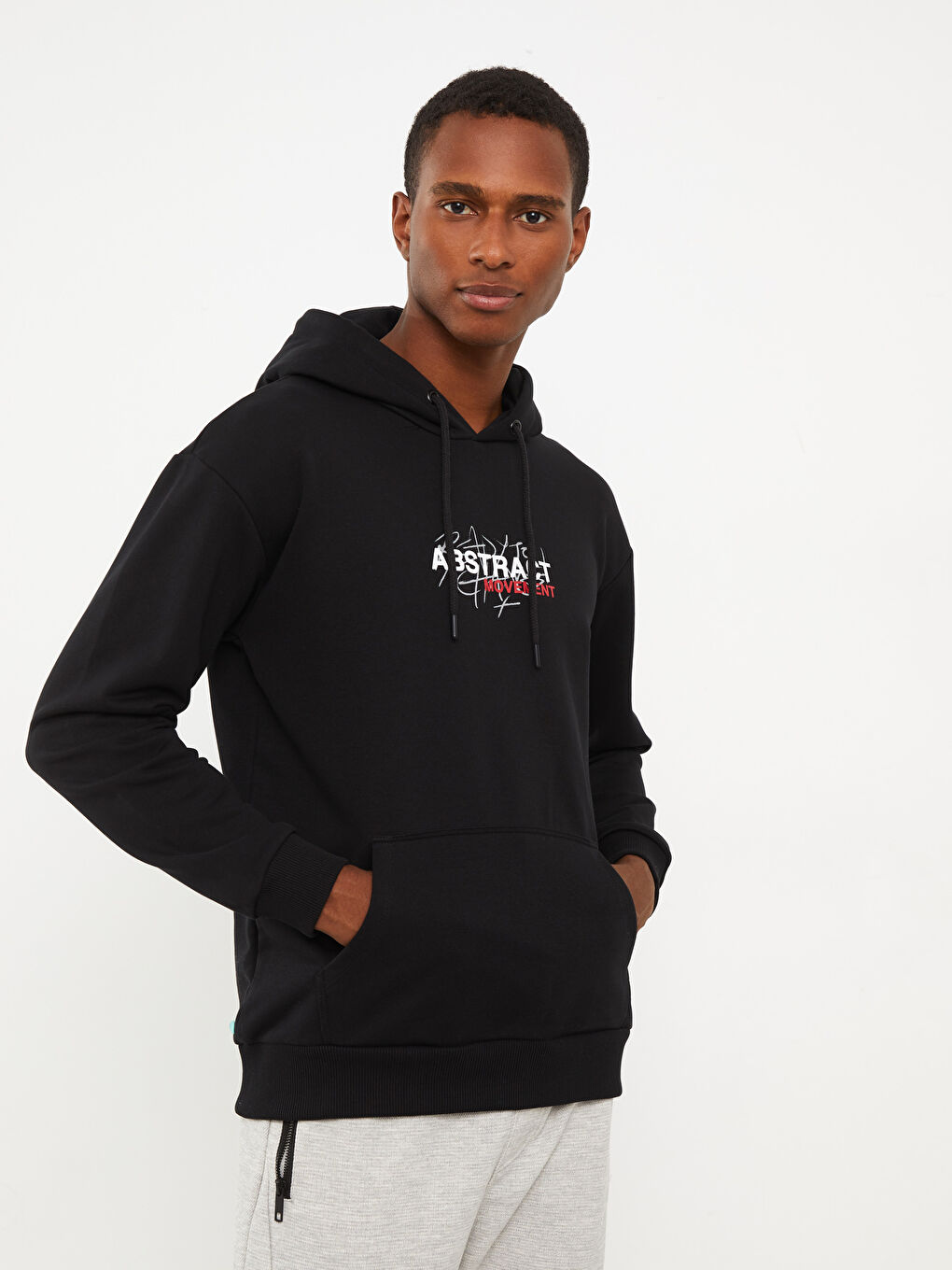 LCW Casual Siyah Uzun Kollu Baskılı Erkek Hoodie - 1