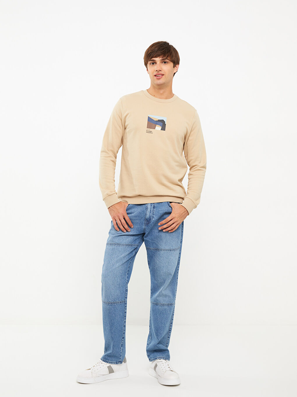 LCW Casual Bej Bisiklet Yaka Uzun Kollu Baskılı Erkek Sweatshirt - 2