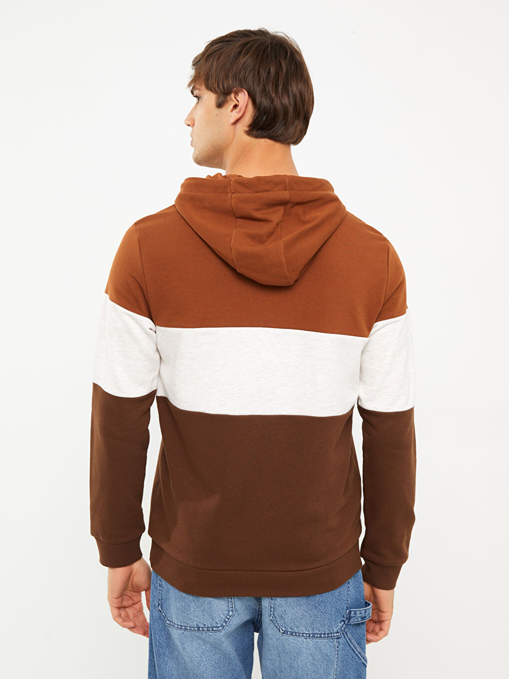 LCW Casual Kahverengi Uzun Kollu Renk Bloklu Erkek Hoodie - 3