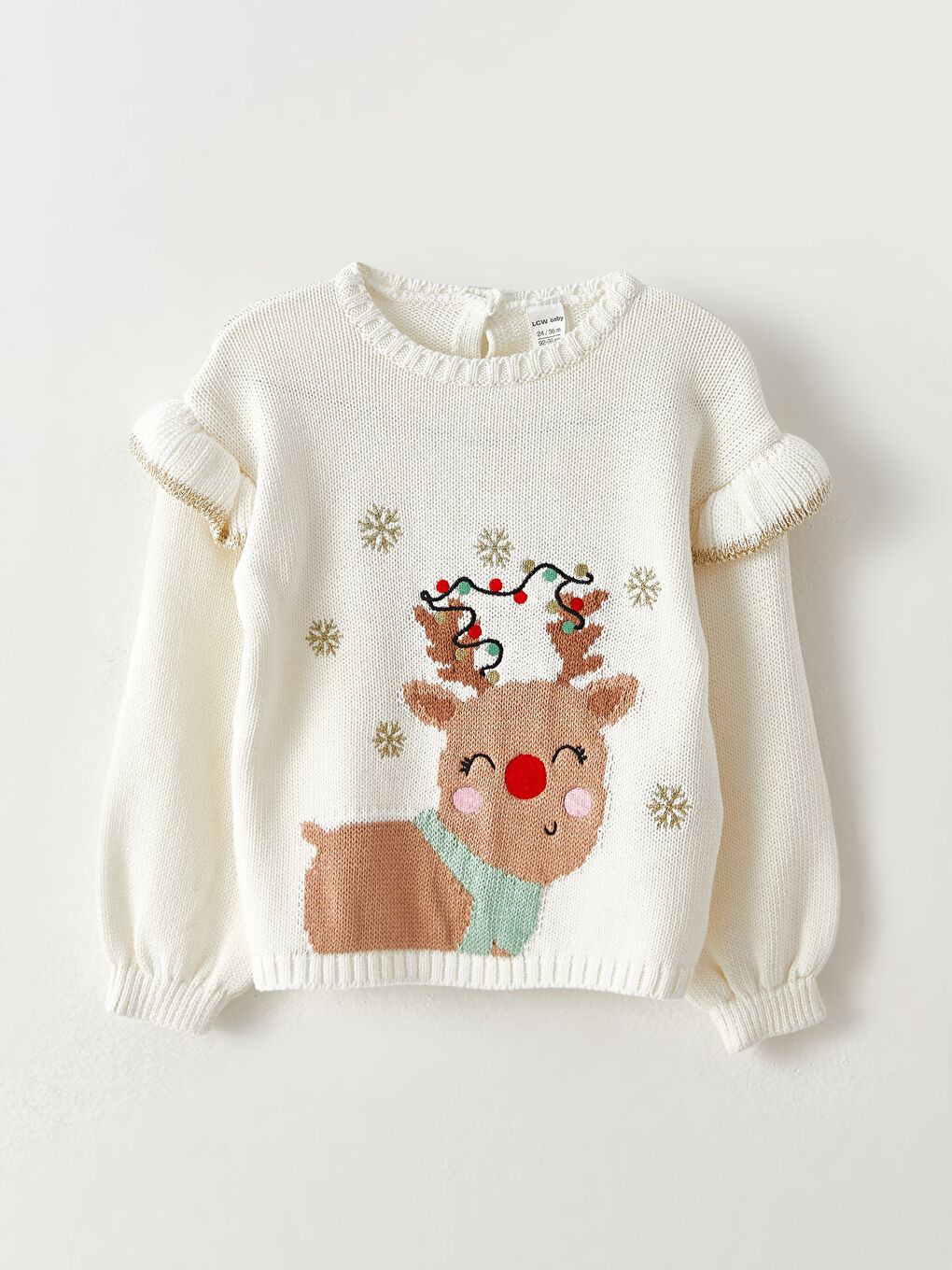 Crew Neck Long Sleeve Patterned Baby Girl Tricot Sweater