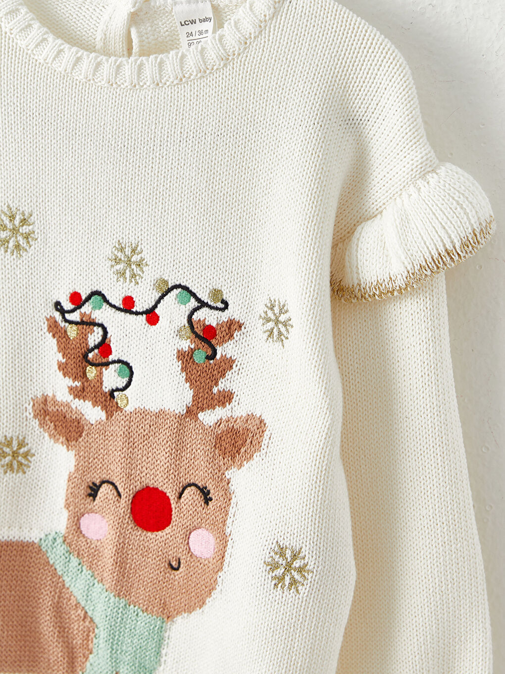 Crew Neck Long Sleeve Patterned Baby Girl Tricot Sweater-2