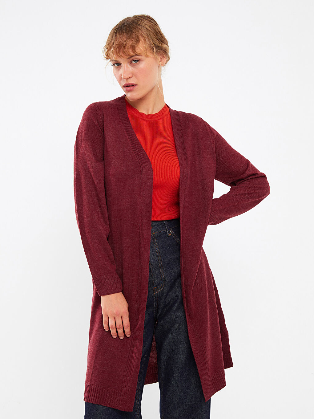 Şal Yaka Düz Uzun Kollu Kadın Triko Hırka-1