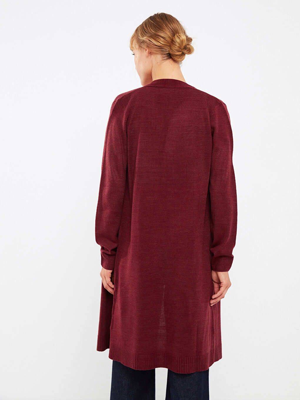 Şal Yaka Düz Uzun Kollu Kadın Triko Hırka-3