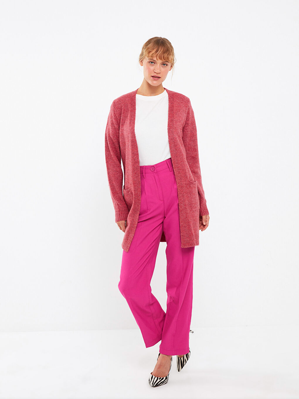 Shawl Collar Plain Long Sleeve Women's Knitwear Cardigan-1