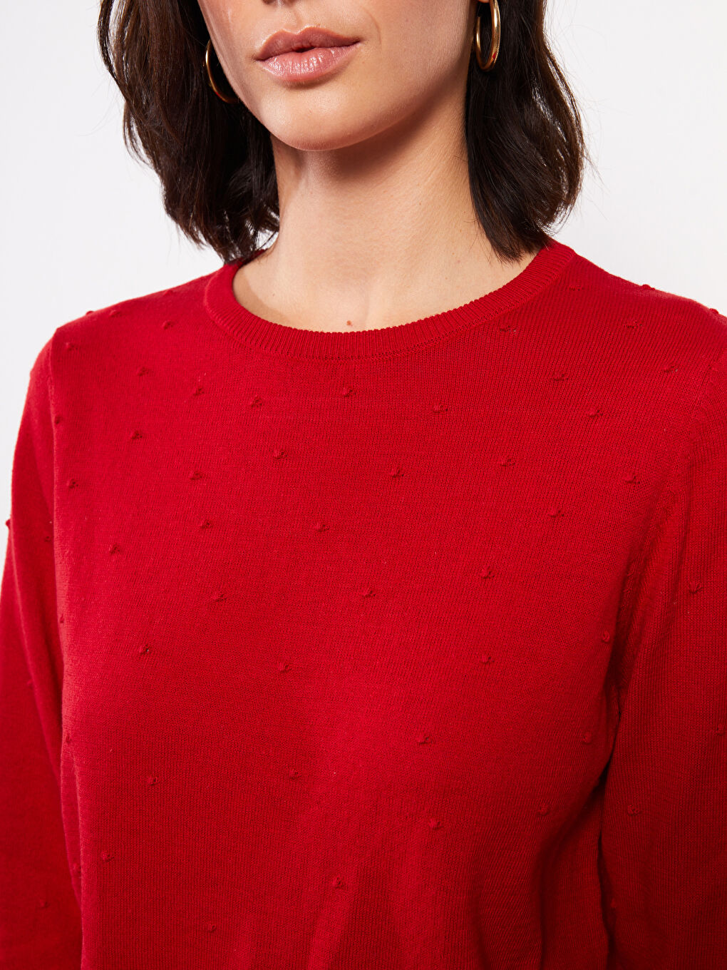 Crew Neck Self Patterned Long Sleeve Women's Knitwear Sweater-3