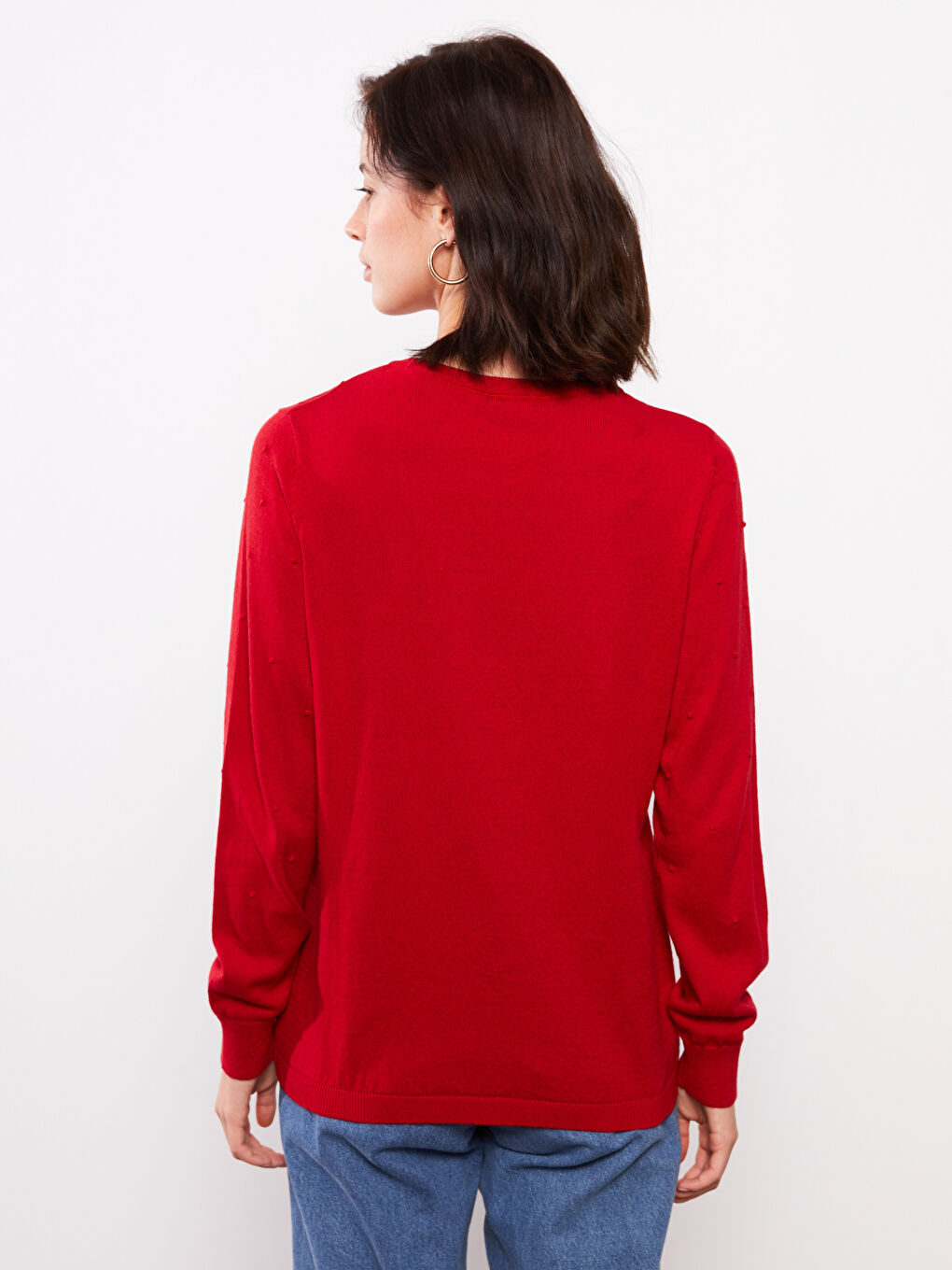 Crew Neck Self Patterned Long Sleeve Women's Knitwear Sweater-4